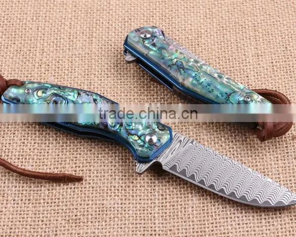 OEM Damascus Pocket Knife Application and Abalone Handle Knife photo-2