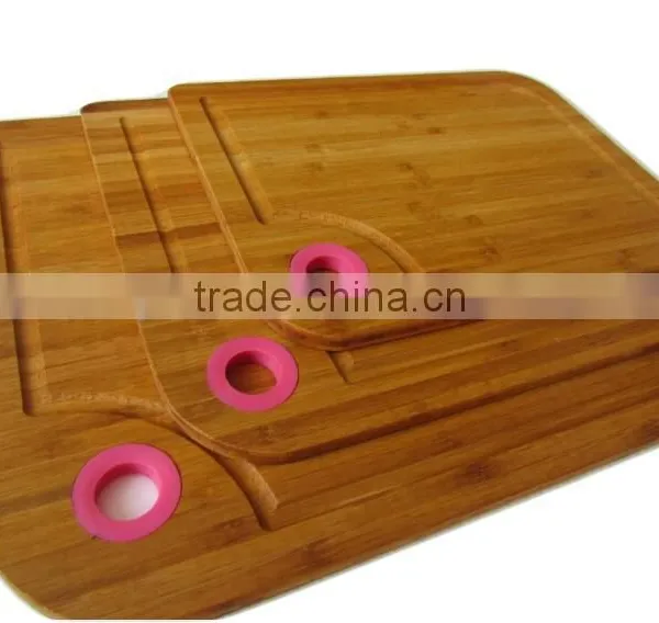 Display Groove Serving Water Juice Bamboo Wooden Cutting Board Set With Round Color Silicone Circle photo-3