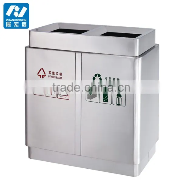 Outdoor Open Top Stainless Steel Double Compartment Litter Bin photo-2