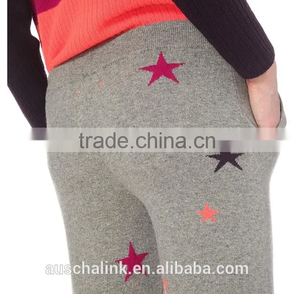 High Quality Ladies Star Print Designs Sport Cashmere Trousers photo-4