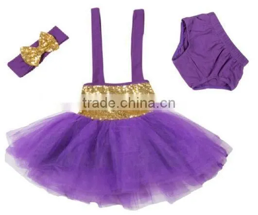 2016 China Low Price Wholesale Baby Sequin Romper Tutu Set With Headband and Skirt for Dancing photo-3