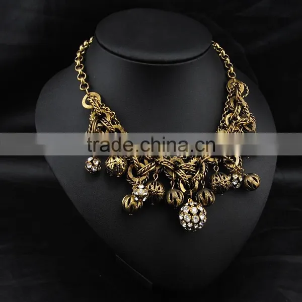 Vintage Brass Plated Ball Charms Necklace for Unisex Costume Accessories photo-2
