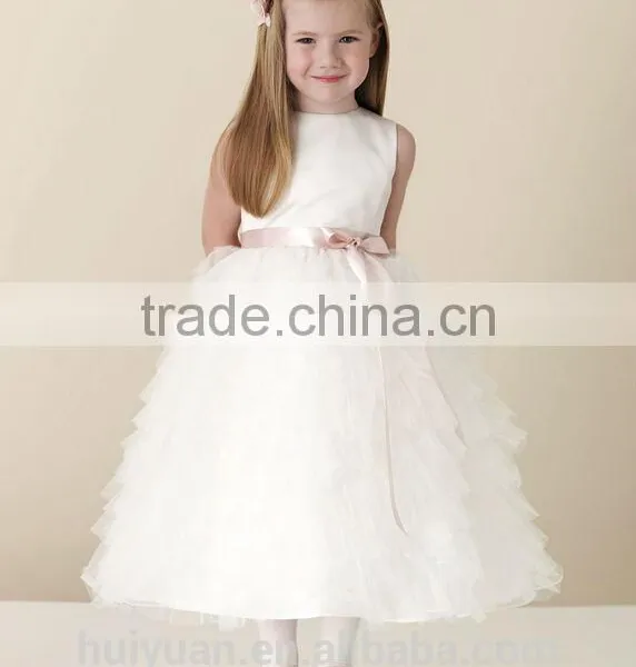 Cute Baby Gown Satin Lace Bow Girl Dresses Long photo-2