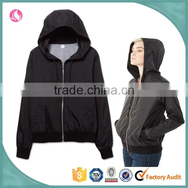 2016 Ladies Cheap Fancy Thin Light Waterproof Shiny Nylon Zipper up Jacket Wholesale