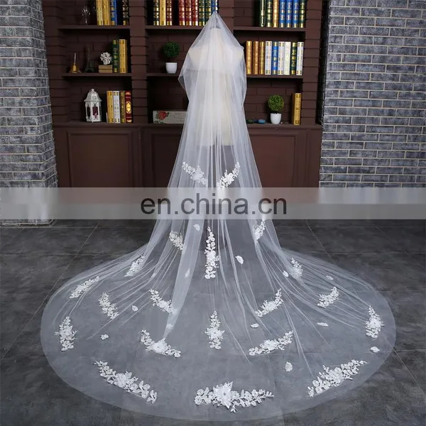 HSP1705 One Layer Three Meters Real Image Tulle Bridal Wedding Veil Long Cathedral photo-4
