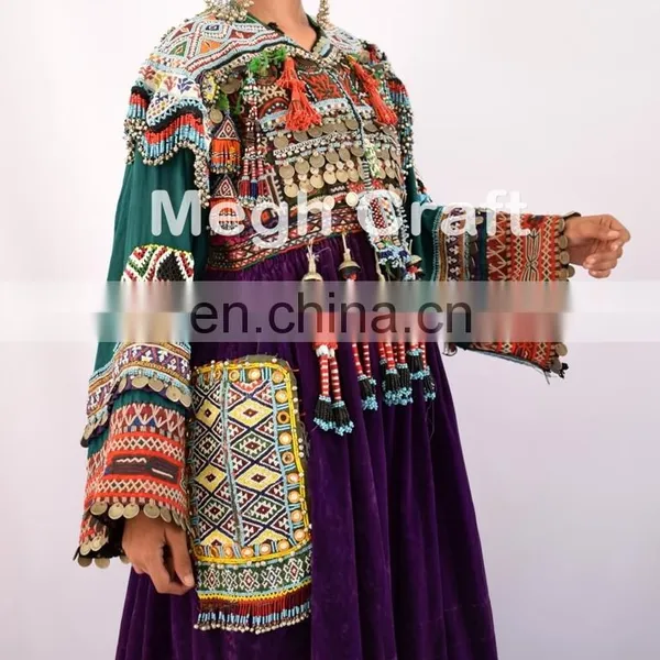Afghan Traditional Belly Dance Costume Dress - Tribal Handmade Kuchi Dress-afghanistan Kuchi Ethnic Purple Tribal Dress photo-3