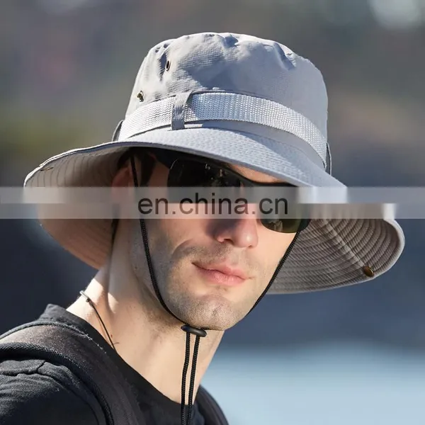 Wholesale Cheap Foldable Sun Custom Bucket Hat Summer Cotton Cap Fishing Boonie Brim Sun Safari Hat With Strings photo-2