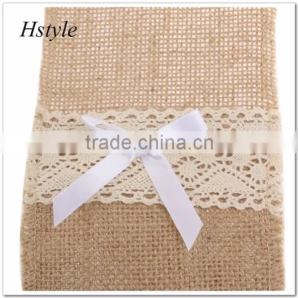 Hessian Burlap Lace Bags Wedding Cutlery Holder Pouch Table Decoration SPT128 photo-3