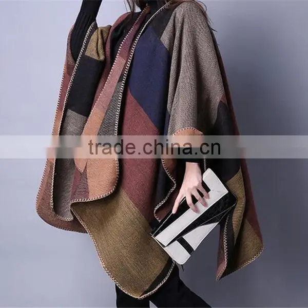 Ladies Oversize New Style Women Fashion Checked Colorful Cape Shawl photo-5
