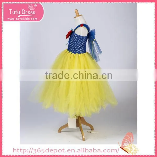 Softtextile Yarn Bright Yellow Bowknot Tutu Fluffy Voile Girl's Dress Children Frocks Designs photo-2