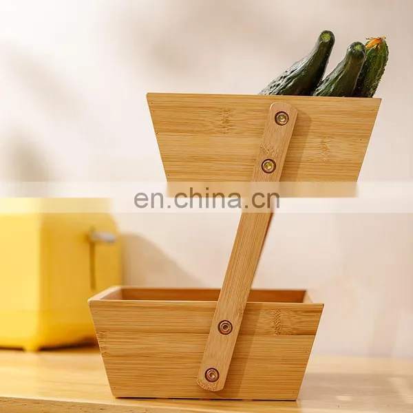 2-Tier Bamboo Fruit Basket Countertop Holder Tray Bread Vegetable Rack Stand Holder Wedding Wooden Fruit Basket Decoration photo-4
