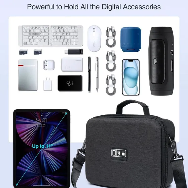 11’’ Hard Case for Mac Mini, Shockproof EVA Tech Bag, Travel Cable Organizer Bag With Shoulder Strap, Large Carrying Case photo-3