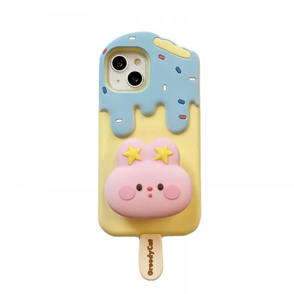 Cute Cartoon Bunny Expansion Stand Ice Cream Popsicle Shockproof Case Phone 11 12 13 14 15 Pro Max
