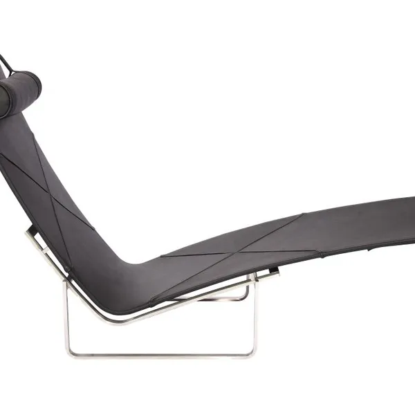 Mid-Century Leather Chaise Lounge Chair, Poul Kjaerholm PK24 Replica Recliner With Stainless Steel Frame for Living Room Hotel photo-3