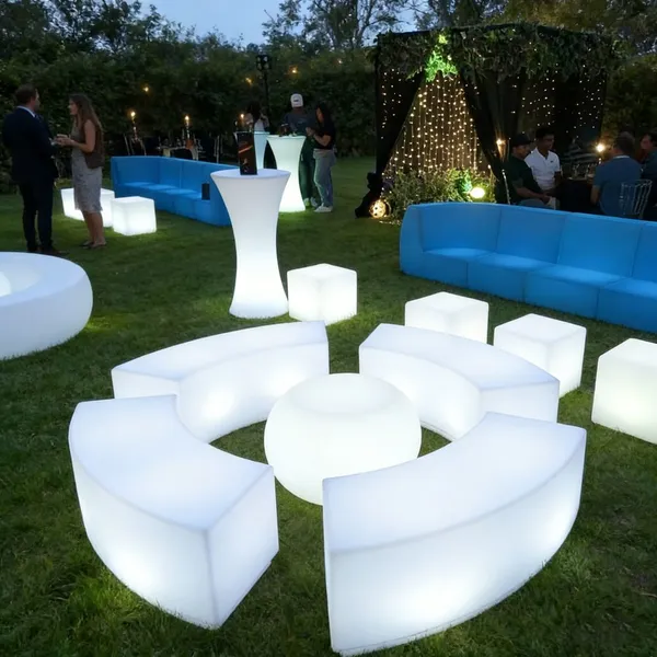 Luxury White Plastic Bar Patio Garden Seating Bench Curved Bar Stool Seating Benches Outdoors Led Lighting up