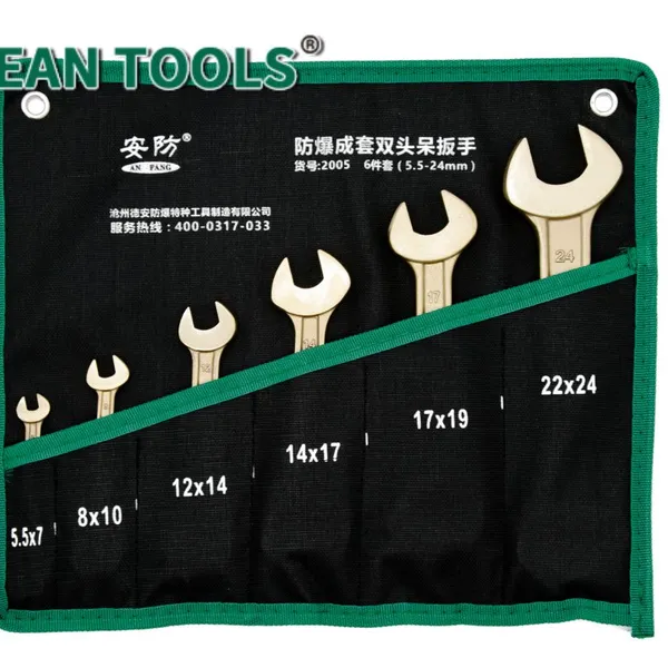 Non Sparking Double Open End Wrench Set 6pcs 5.5*7-22*24 mm Aluminum Bronze Alloy Suitable for Explosive Environments photo-2
