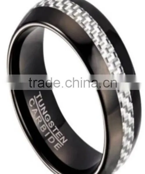 Exwork Price Tungsten Wedding Ring Black Plating and Carbon Fiber Inlay