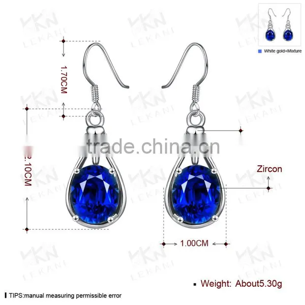 2015 Romantic Imitation Long Blue Platinum Gold Plated Aaa Cubic Zircon Earrings photo-3