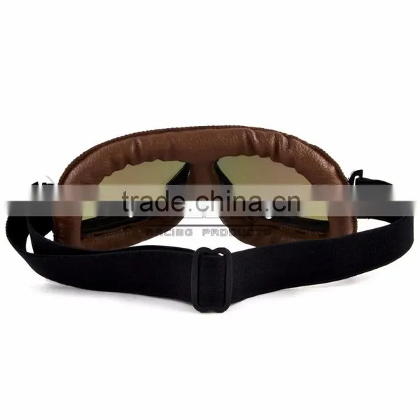 BJ-GT-009 Soft Padded Adult Brown Leather Racing Motocross Goggles photo-5