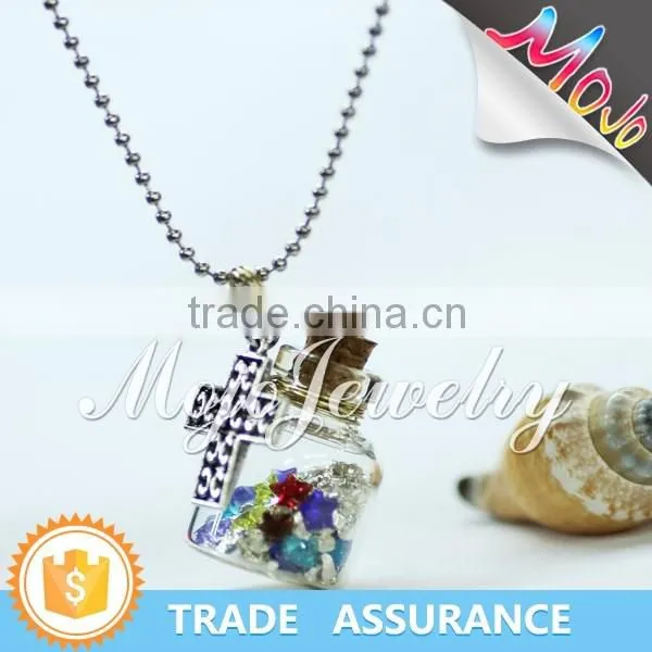 Wish Bottle Necklaces With Antique Silver Cross Charm for Fashionable Women