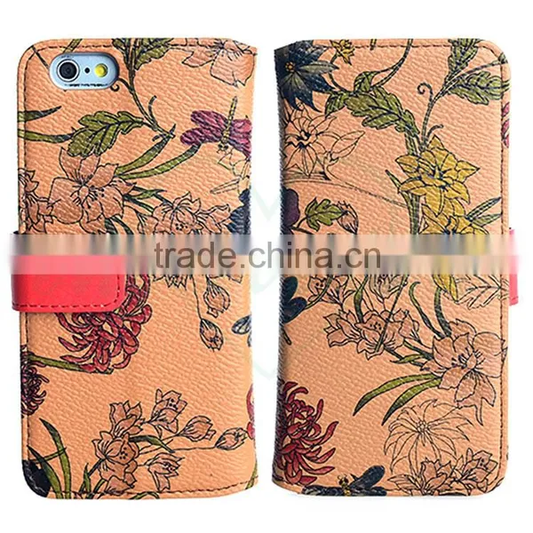 Customize Printed Flower Wallet Phone Case for IPhone 6S