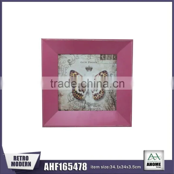 Beautiful Pink Color Concave Wall Hanging Frame Decorative Butterfly Indoor Wooden Wall Art