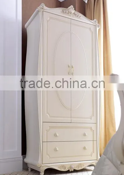 Royal European French Furniture Antique White Bedroom Sets Bed Bedside Table Wardrobe Dressing Table Bench Commode Chair photo-6