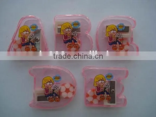 Custom Cartoon Letter Shaped Pencil Sharpener With Pencil Football Eraser photo-2