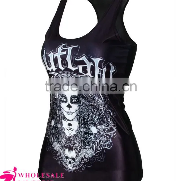 Black Stringer Tank Top Chic Womens Skeleton Beauty Rose 3D Printed Tank Top BX148 photo-4