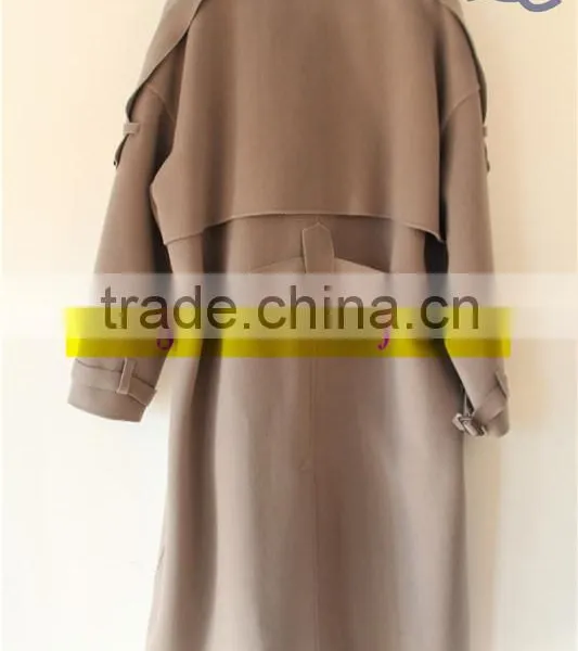 Women's Dust Coat Style Double-breasted Wool Coat Handmade Overcoat Color Grey photo-2