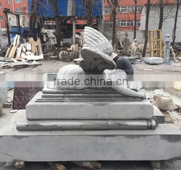 Large Natural Grey Marble Weeping Angel Tombstone for Sale photo-3