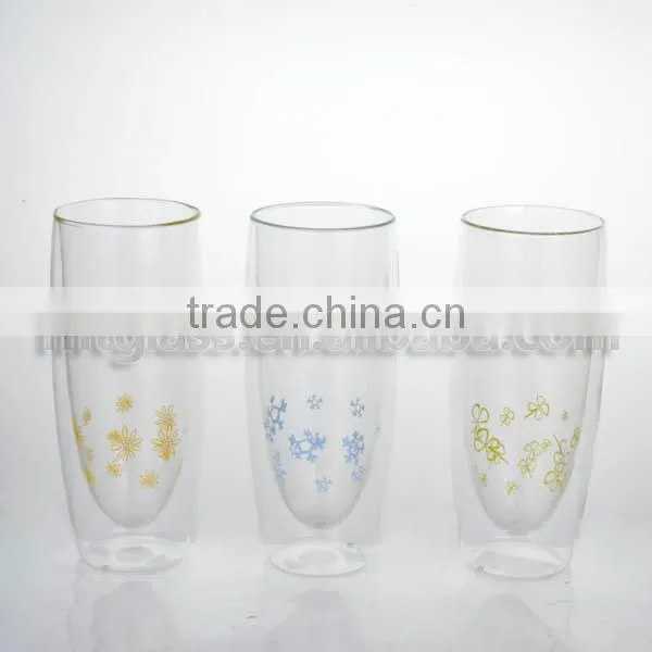 Clear Dubble Wall Wine Drinking Glass Beer Glass Tall Cup With Logo photo-2