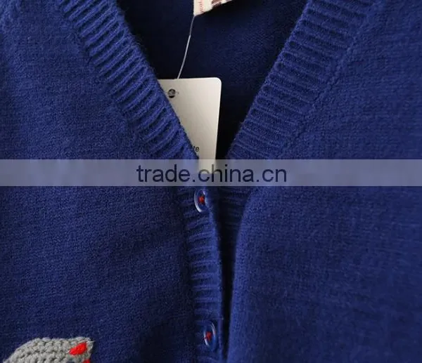 Wholesale Navy Blue Color v Neck Cotton Babies Knitting Sweater Designs photo-4