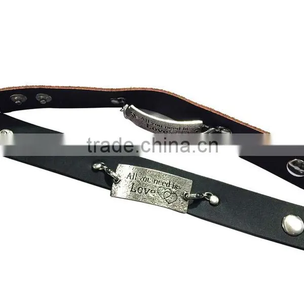 Brown/black Color Adjustable Bracelets,inspirational Words Metal Charm Cuff Bracelets,wide Leather Bracelet photo-2