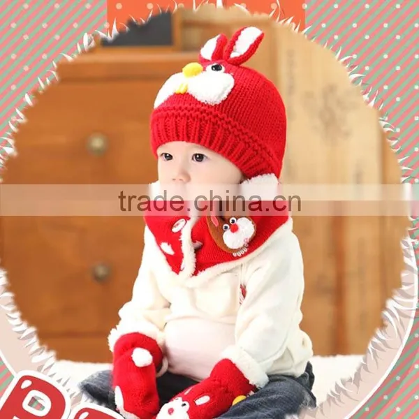 TC13004 Latest Fashion Baby Knitted Beanie Hat With Winter Warmed Scarf and String Mittens photo-5