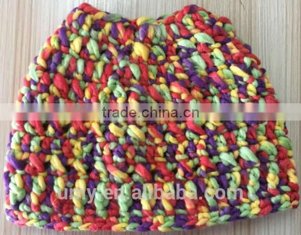 Girls Colorful Crochet Bun Ponytail Hat photo-2