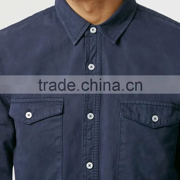 New Model Navy Blue Double Pocket Twill Long Sleeve Casual Shirt photo-2