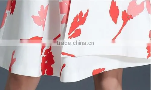 A-line One-piece Printed Leaf Pattern White Retro Dress photo-6