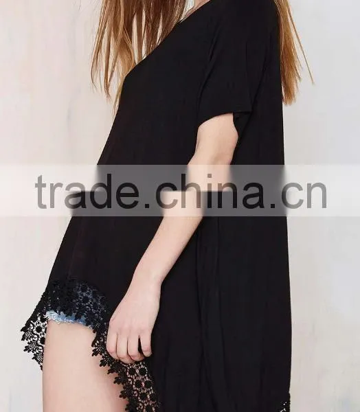 Women's Swallow Tail Hem Asymmetric Middle-long t Shirt photo-2