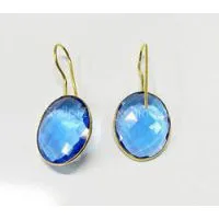 Swiss Blue Topaz Hydro Bezel Setting 17*20mm Oval Silver Gold Plated Earring photo-2