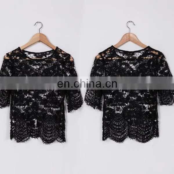 2016 Black Lace Ladies Fashion Tops And Blouses For Women photo-6