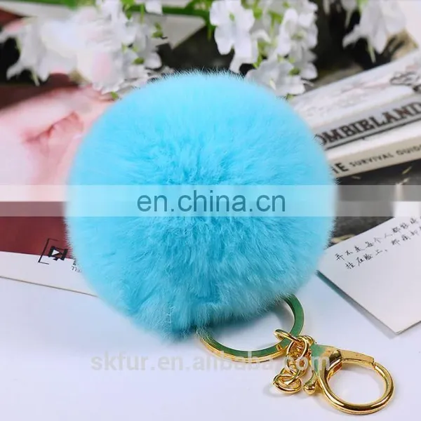 Factory Wholesale High Quality Real Rex Rabbit Fur Pom Pom Keychain photo-5