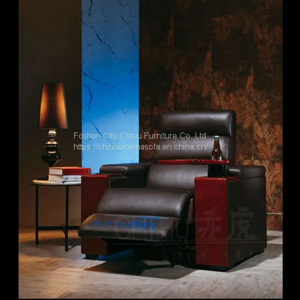 High End Brown Genuine Leather Electric Recliner Sofa for Home Theater