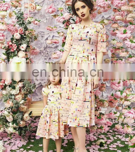 2019 Summer Printed Round Neck Short Sleeves Dress Long Women Mommy And Me Dress (this Link for Girls,1-8years) photo-5