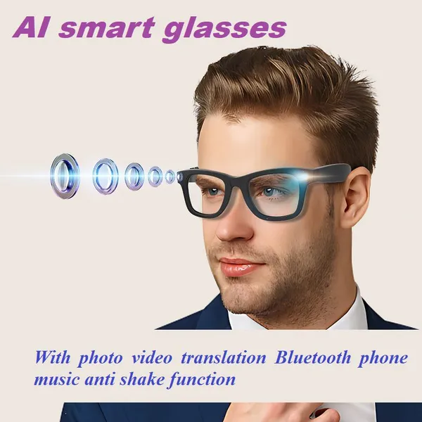 AI Smart Glasses With Photo Video Translation Bluetooth Phone Music Anti Shake Function