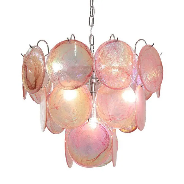 Iridescent Murano Glass Disc Tiered Chandelier - Chrome, 5 Colors E14 photo-5