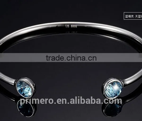 High Quality 925 Sterling Silver Round Crystal Cuff Bangle Bracelet photo-5