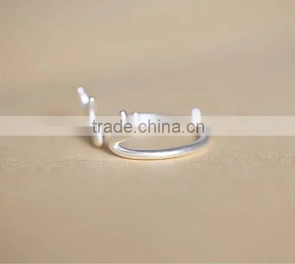 2015 Tiny Delicate Adjustable 925 Sterling Silver Deer Antler Ring photo-3