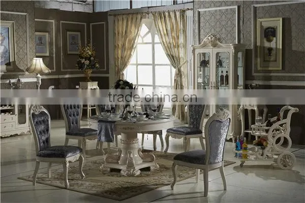 Noble Treasures Elegant French Style Dinging Table and Chair Set With Cabinet / French Royal Round Table CZ102