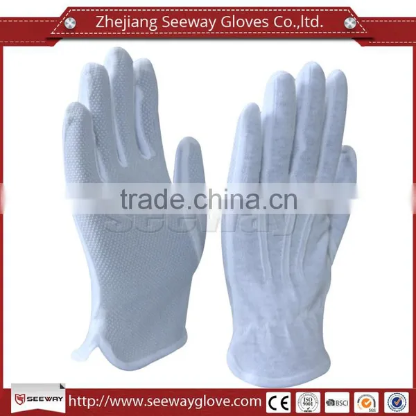 Seeway Cotton Knitted Inspectors Parade Traffic Police Work Gloves With Anti Skid White PVC Grip Dots on Palm